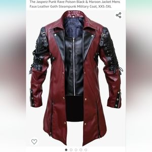 Goth maroon faux leather coat